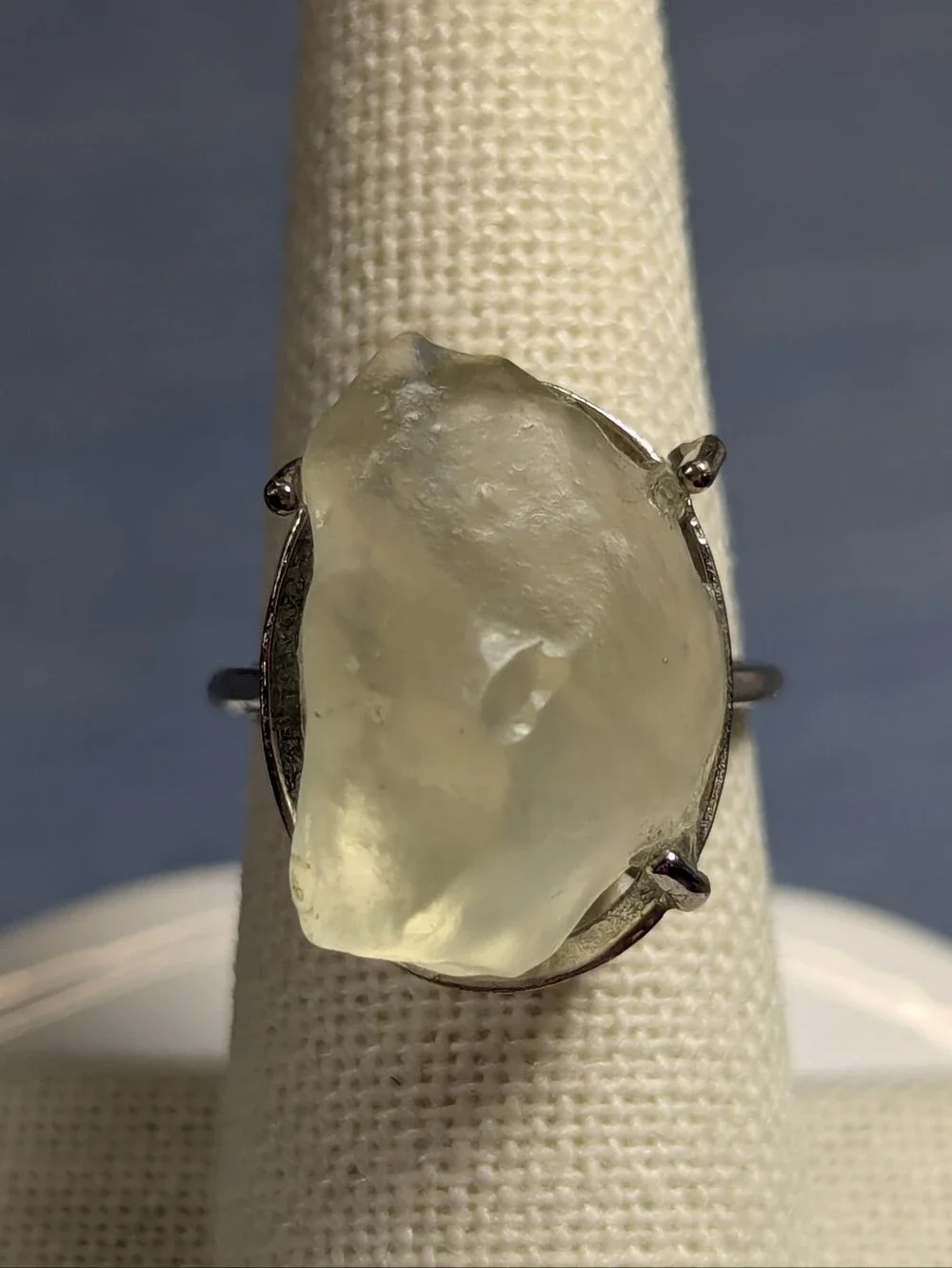 Libyan Desert Glass 925 Sterling Adjustable Ring Sz 6-8